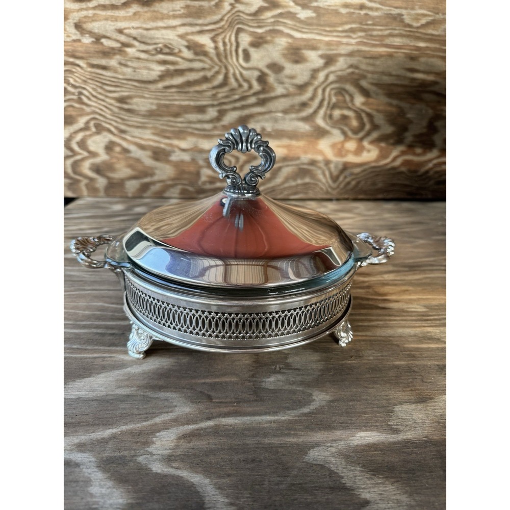 Vintage Casserole Dish With Silverplate Footed Server With Lid Covered Dish